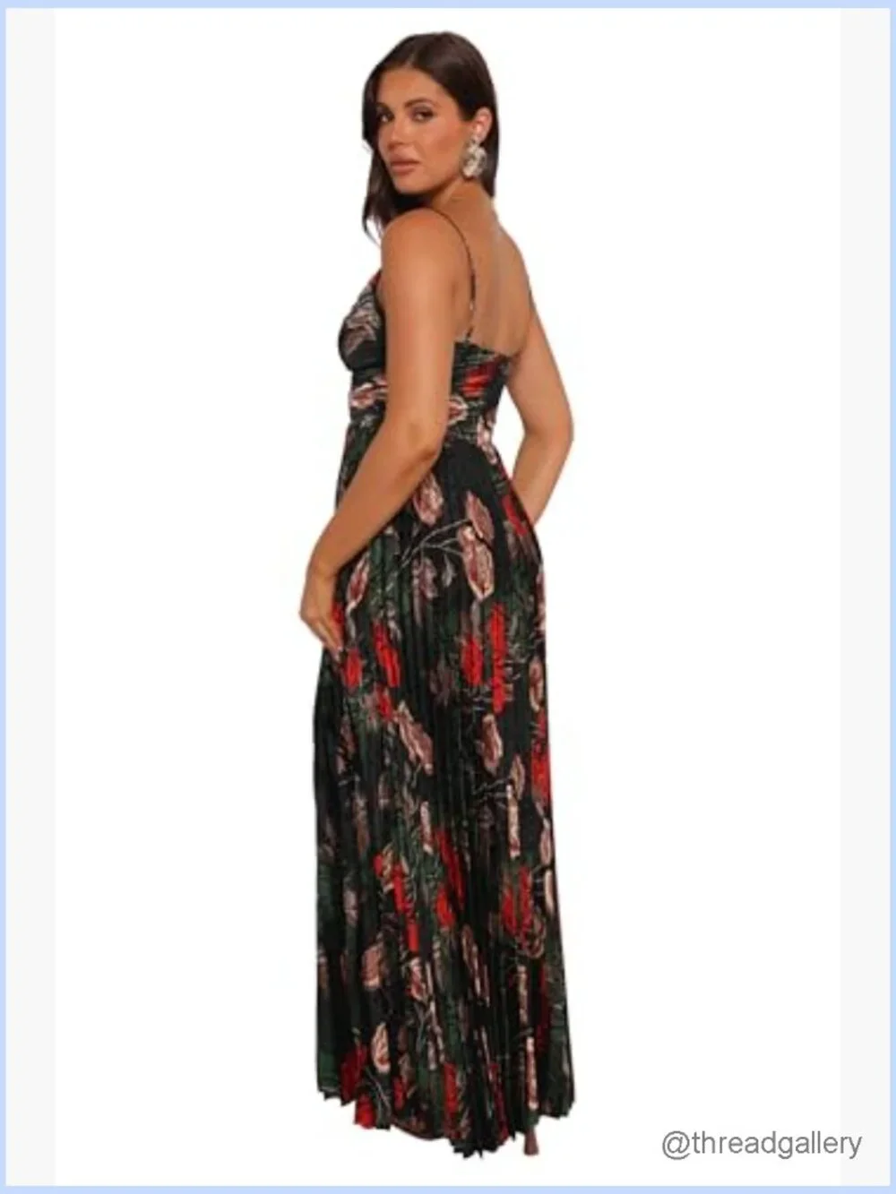Pleated Maxi Dress with A-Line Silhouette and V-Neck - Picture 2 of 3